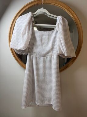 Puff-Sleeve Square Neck Mini Dress in White